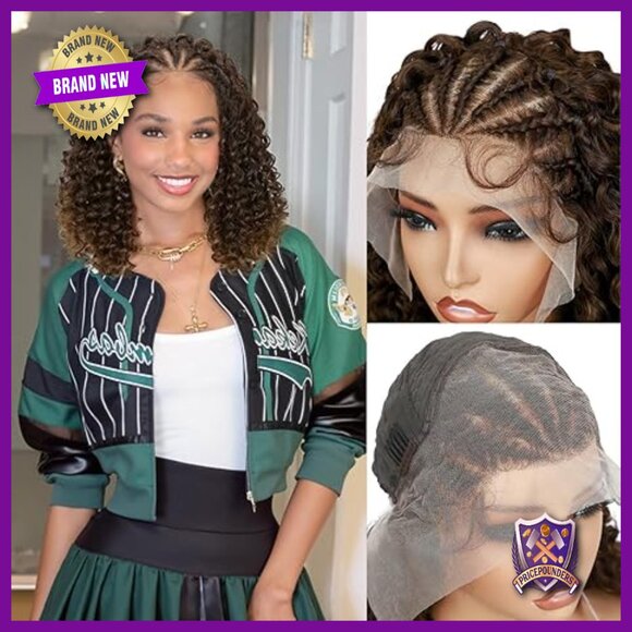 Synthetic Water Wave Lace Front Wig with Braided Cornrows, Glueless Knotless main image 5